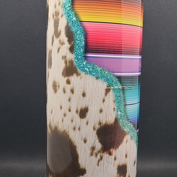Colorful Serape Striped and Cow Print 30 Ounce Insulated Tumbler - Picture 4 of 9